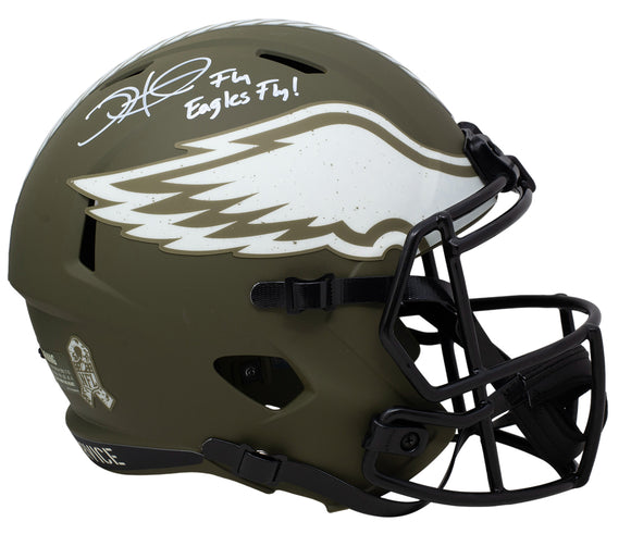 Jalen Hurts Signed in White Eagles FS Flash Speed Replica Helmet