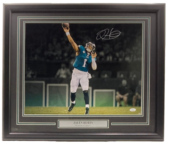 Jalen Hurts Signed Framed 16x20 Philadelphia Eagles Throw Photo 2 JSA ITP - Sports Integrity