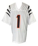 Ja'Marr Chase Signed Custom White Stripe Pro - Style Football Jersey BAS ITP - Sports Integrity