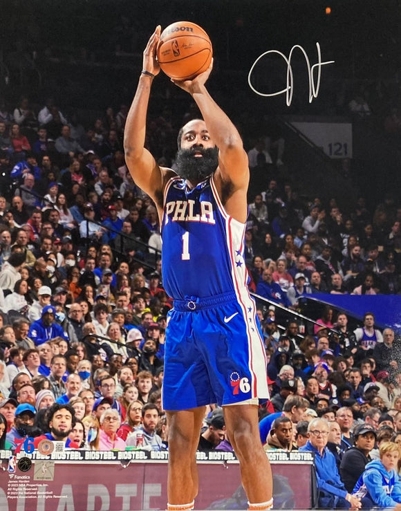 James Harden Signed 16x20 Philadelphia 76ers Blue Jersey Photo BAS ITP - Sports Integrity