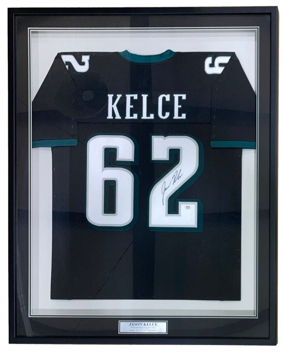 Jason Kelce Philadelphia Signed Framed Black Football Jersey PSA ITP Hologram - Sports Integrity