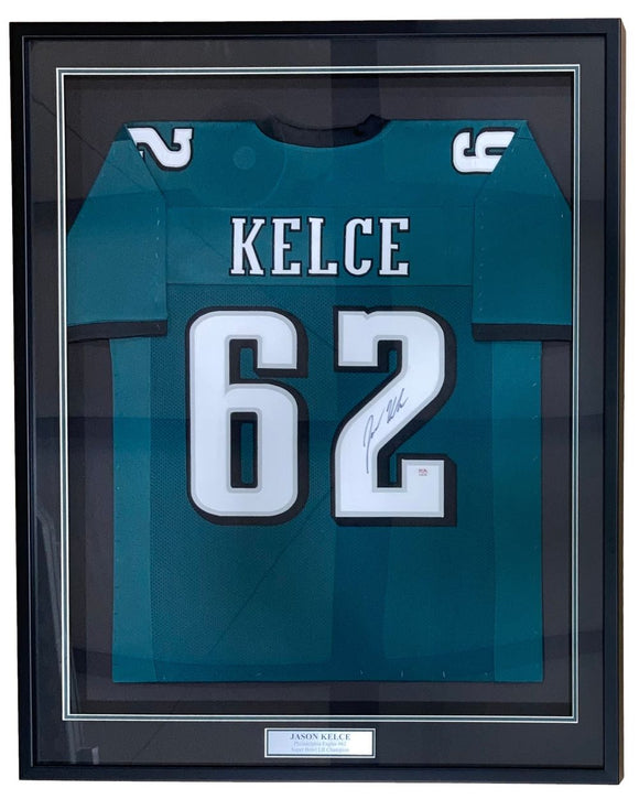 Jason Kelce Philadelphia Signed Framed Green Football Jersey PSA ITP Hologram