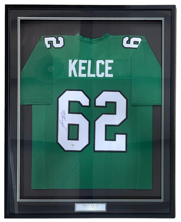 Jason Kelce Philadelphia Signed Framed Kelly Green Football Jersey PSA ITP Holo - Sports Integrity