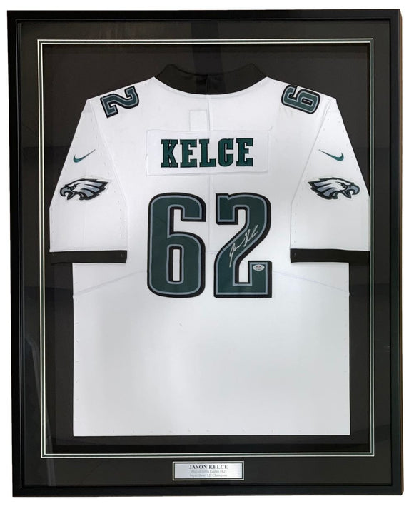 Jason Kelce Signed Framed Philadelphia White Replica Jersey PSA ITP Hologram