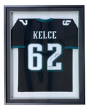 Jason Kelce Philadelphia Signed Framed Black Football Jersey SB LII Champs PSA ITP - Sports Integrity