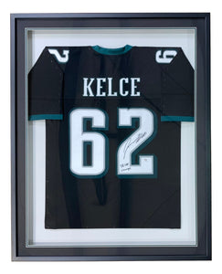 Jason Kelce Signed Framed Custom Black Football Jersey SB LII Champs PSA ITP