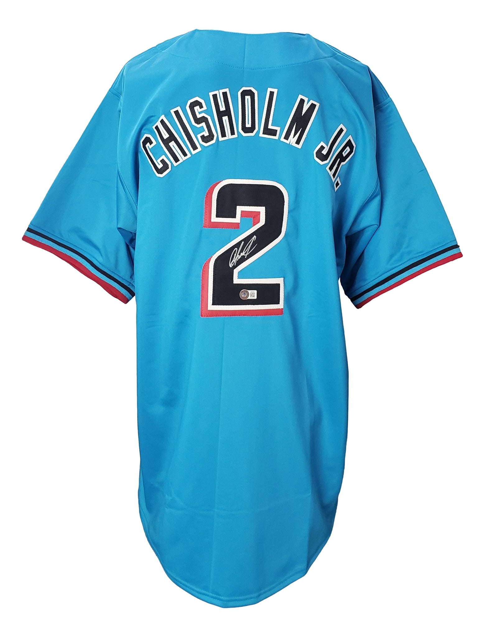 Jazz Chisholm Jr Signed Custom Blue Pro-Style Baseball Jersey BAS
