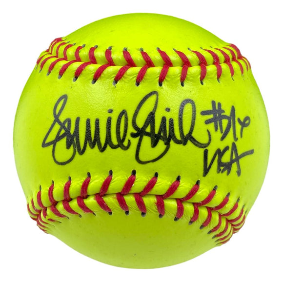 Jennie Finch Signed Yellow Softball USA Inscribed BAS - Sports Integrity