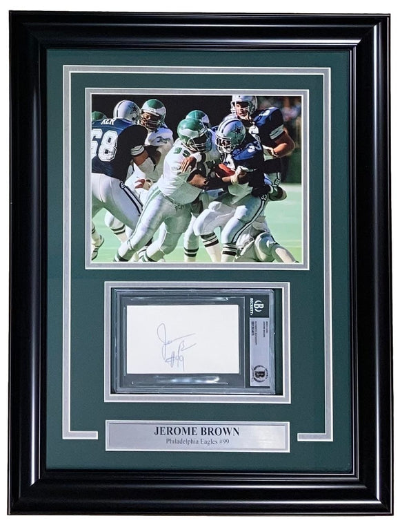 Jerome Brown Philadelphia Eagles Signed Framed Slabbed Index Card BAS