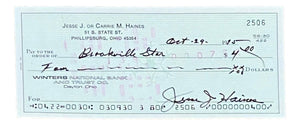 Jesse Haines St. Louis Cardinals Signed Bank Check #2506 BAS - Sports Integrity