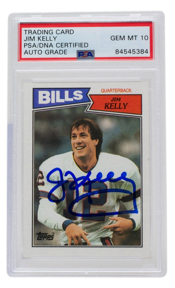 Jim Kelly Signed 1987 Topps #362 Rookie Bills Football Card PSA/DNA Auto Gem Mint 10 - Sports Integrity