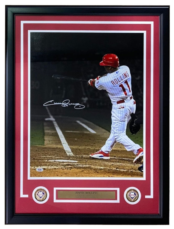 Jimmy Rollins Signed Framed 16x20 Philadelphia Phillies Batting Photo PSA Holo - Sports Integrity