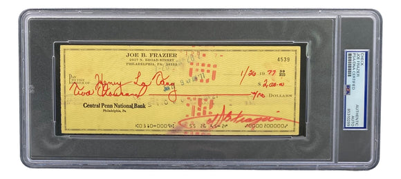 Joe Frazier Boxing Twice Signed Slabbed Bank Check #4539 PSA/DNA