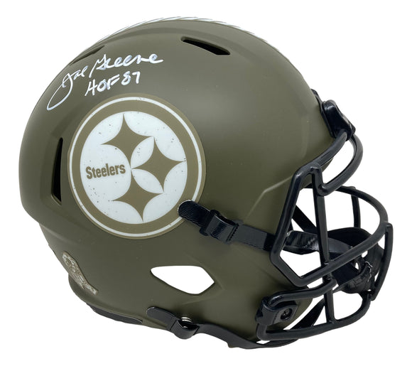 Joe Greene Signed Steelers FS Salute To Service Speed Replica Helmet HOF 87 BAS