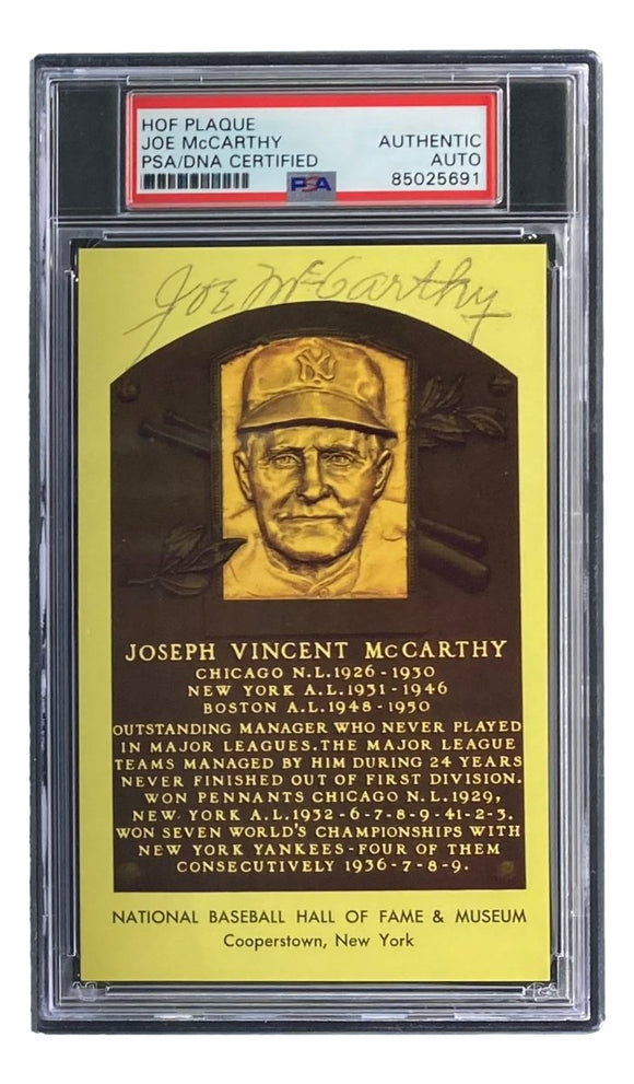 Joe McCarthy Signed 4x6 New York Yankees HOF Plaque Card PSA/DNA 85025691 - Sports Integrity