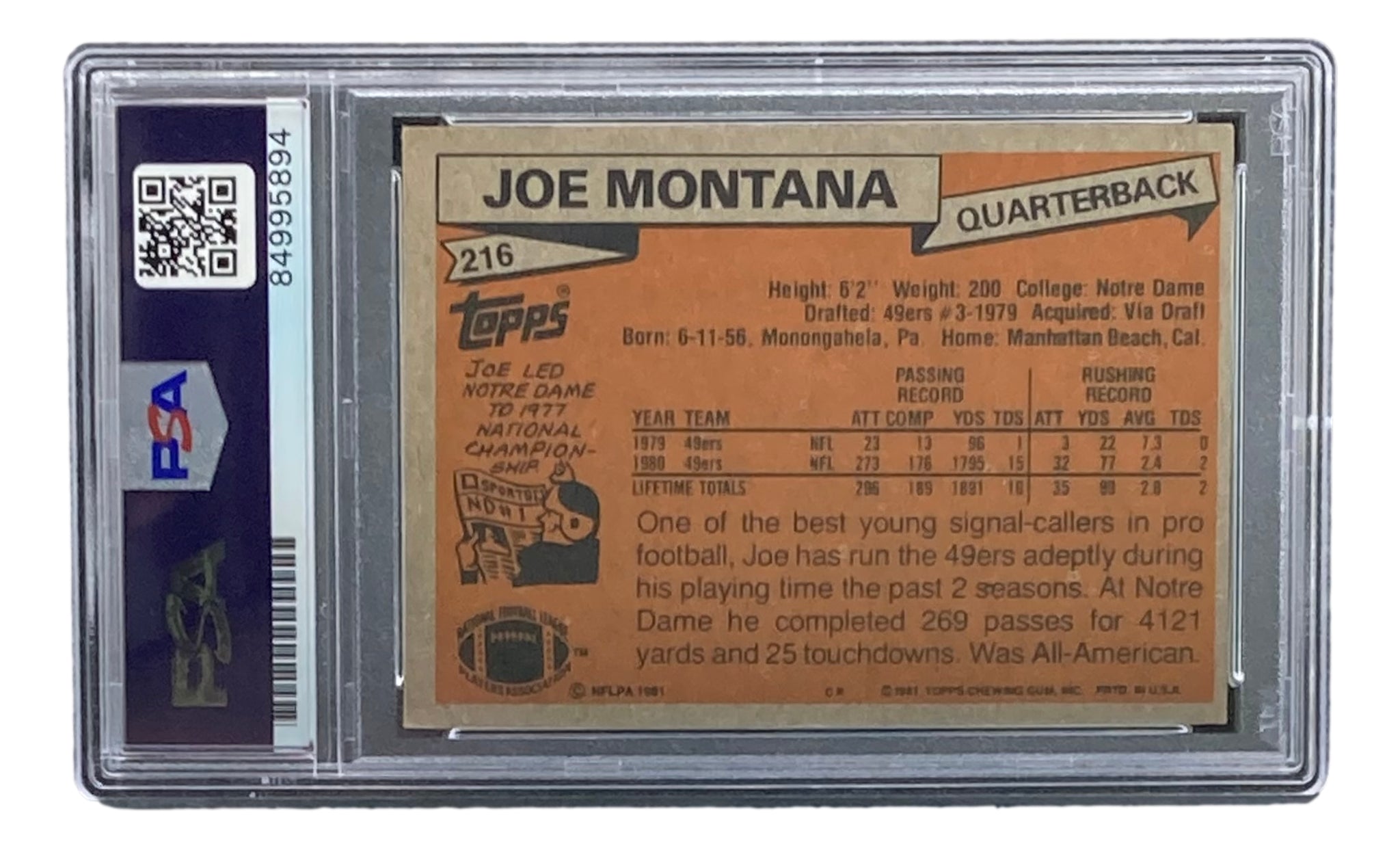 : Joe Montana Notre Dame 2 Card Collector Plaque w/8x10