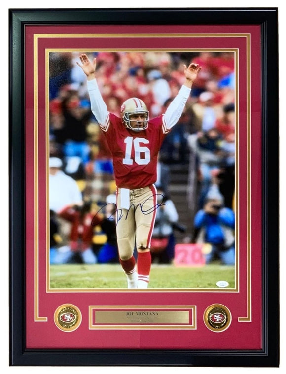 Joe Montana Signed Framed 16x20 San Francisco 49ers Arms Raised Photo JSA - Sports Integrity