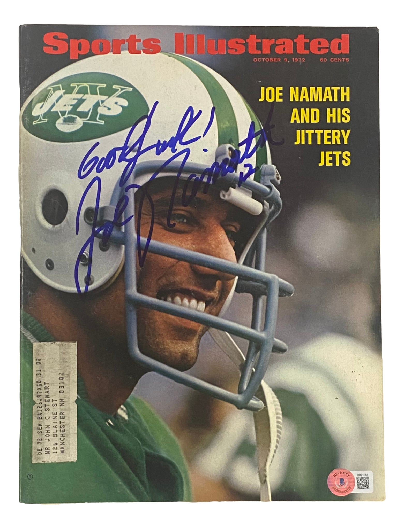 Joe Namath New York Jets Signed Sports Illustrated Magazine Oct 9 1972 BAS