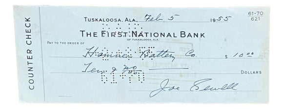 Joe Sewell Cleveland Signed February 5 1955 Bank Check BAS - Sports Integrity