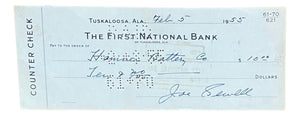 Joe Sewell Cleveland Signed February 5 1955 Personal Bank Check BAS Sports Integrity