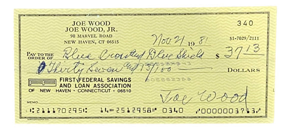 Joe Wood Cleveland Signed Bank Check #340 BAS - Sports Integrity