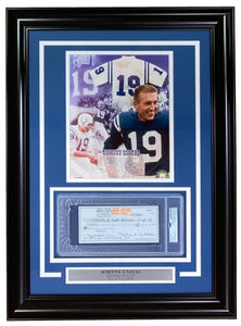 Johnny Unitas Baltimore Colts Signed Framed Bank Check #6673 PSA - Sports Integrity