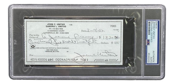 Johnny Unitas Baltimore Colts Signed Bank Check #7683 PSA - Sports Integrity