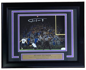 Justin Tucker Signed Framed 8x10 Ravens Record Kick Spotlight Photo JSA ITP