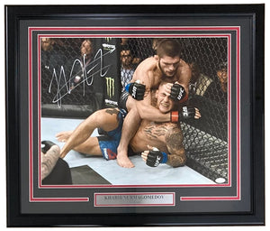 Khabib Nurmagomedov Signed Framed 16x20 UFC Poirier Fight Photo JSA Holo - Sports Integrity