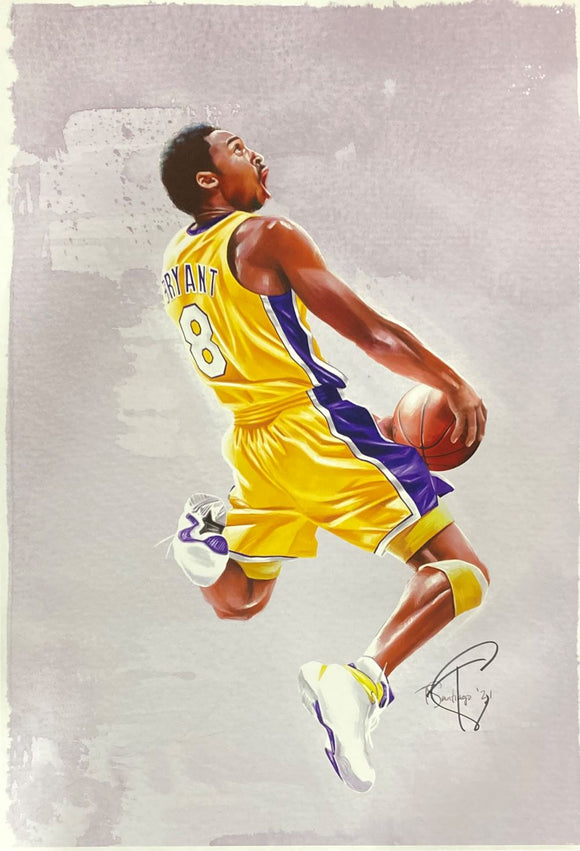 Kobe Bryant 13x19 Los Angeles Lakers Lithograph Signed by Tony Santiago