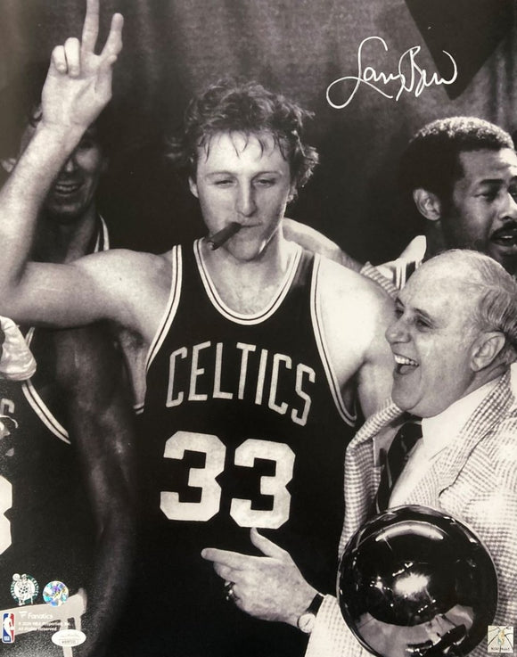 Larry Bird Signed White 16x20 Boston Celtics Photo w/ Red Auerbach Bird+JSA ITP - Sports Integrity