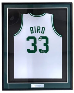 Larry Bird Boston Signed Framed White Basketball Jersey Bird+JSA ITP - Sports Integrity