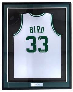 Larry Bird Boston Signed Framed White Basketball Jersey Bird+JSA ITP