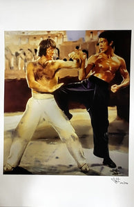 Chuck Norris Bruce Lee 12x18 Enter The Dragon Lithograph Signed By Joshua Barton - Sports Integrity