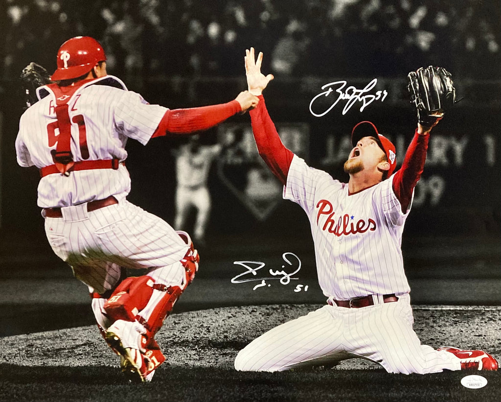 Brad Lidge & Carlos Ruiz Signed Phillies 2008 World Series 16x20 Photo (JSA  COA)