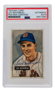 Lou Boudreau Signed 1951 Bowman Boston Red Sox Baseball Card #62 PSA/DNA - Sports Integrity