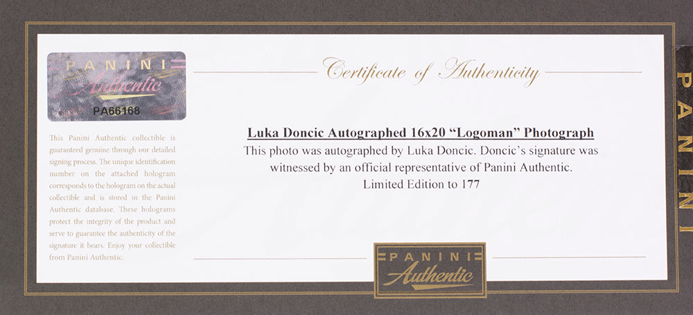 LUKA DONCIC Autographed Mavericks White Out 14 x 28 Photograph PANINI  LE 177