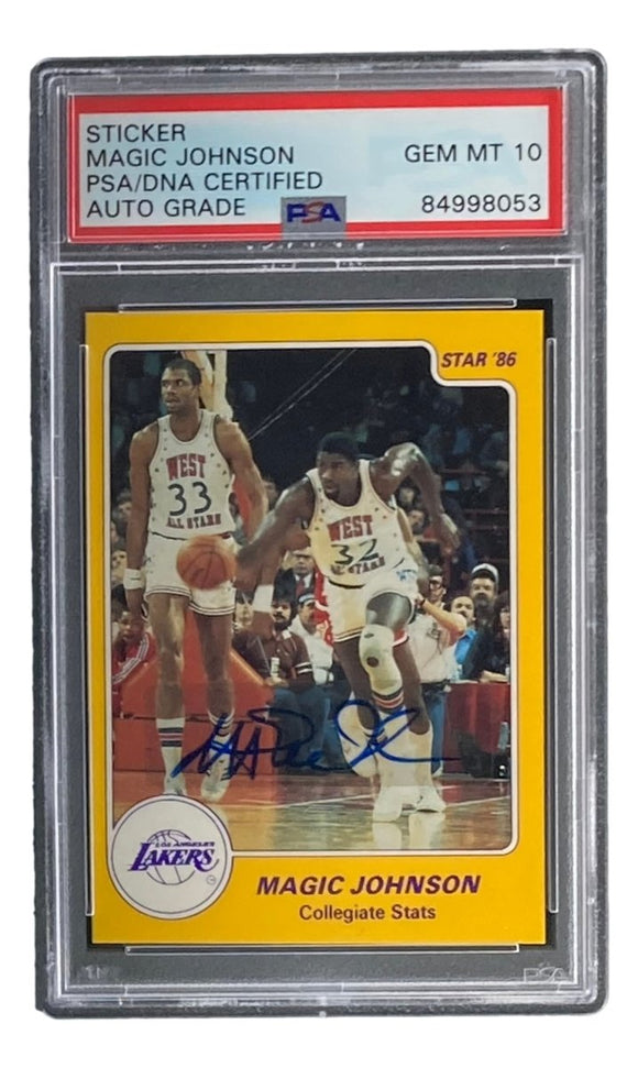 Magic Johnson Signed LA Lakers 1986 Star #2 Trading Card PSA/DNA Gem MT 10 - Sports Integrity