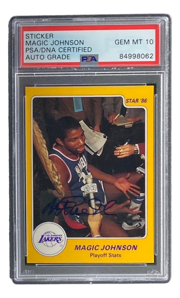 Magic Johnson Signed LA Lakers 1986 Star #4 Trading Card PSA/DNA Gem MT 10 - Sports Integrity