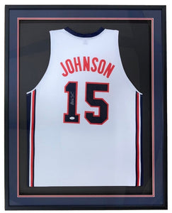 Magic Johnson USA Signed Framed White Basketball Jersey JSA - Sports Integrity