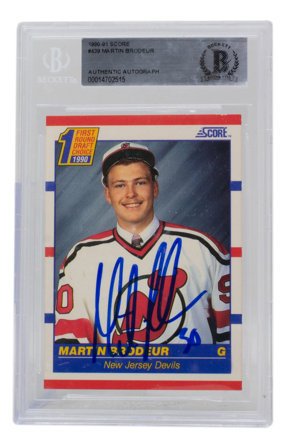Martin Brodeur Signed 1990 Score Rookie Hockey Card #439- Auto