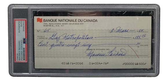 Maurice Richard Signed Montreal Canadiens Bank Check #65 PSA/DNA - Sports Integrity