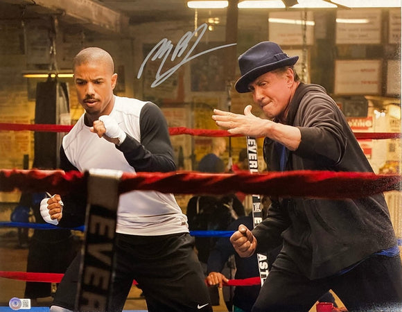 Michael B Jordan Signed 16x20 Creed Movie Training Photo w/ Stallone BAS ITP - Sports Integrity