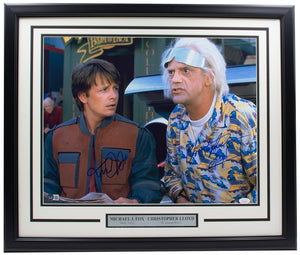 Michael J. Fox Christopher Lloyd Signed Framed 16x20 Future Photo JSA BAS