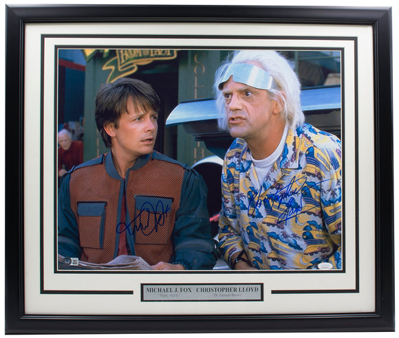 Michael J. Fox Christopher Lloyd Signed Framed 16x20 Future Photo JSA BAS