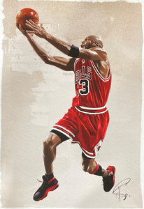 Michael Jordan 13x19 Chicago Bulls Lithograph Signed by Tony Santiago