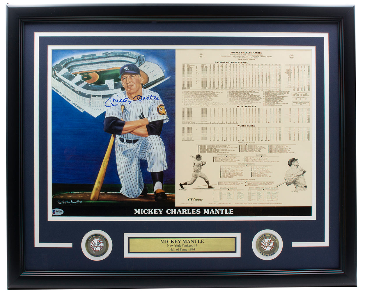 Mickey Mantle Signed LE Yankees 33x41.5 Custom Framed Jersey Display  Inscribed No. 7 (Upper Deck COA)