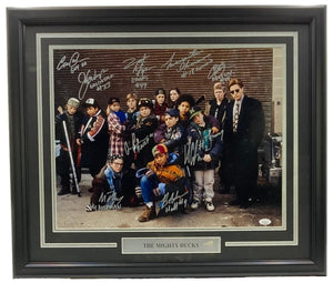 The Mighty Ducks (9) Cast Signed Framed 16x20 Photo JSA - Sports Integrity