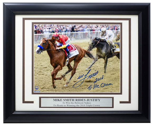 Mike Smith Signed Framed 8x10 to Win Belmont Stakes Photo Inscribed Steiner Holo - Sports Integrity