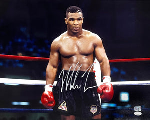 Mike Tyson Signed 16x20 Boxing Stare Down Photo JSA - Sports Integrity